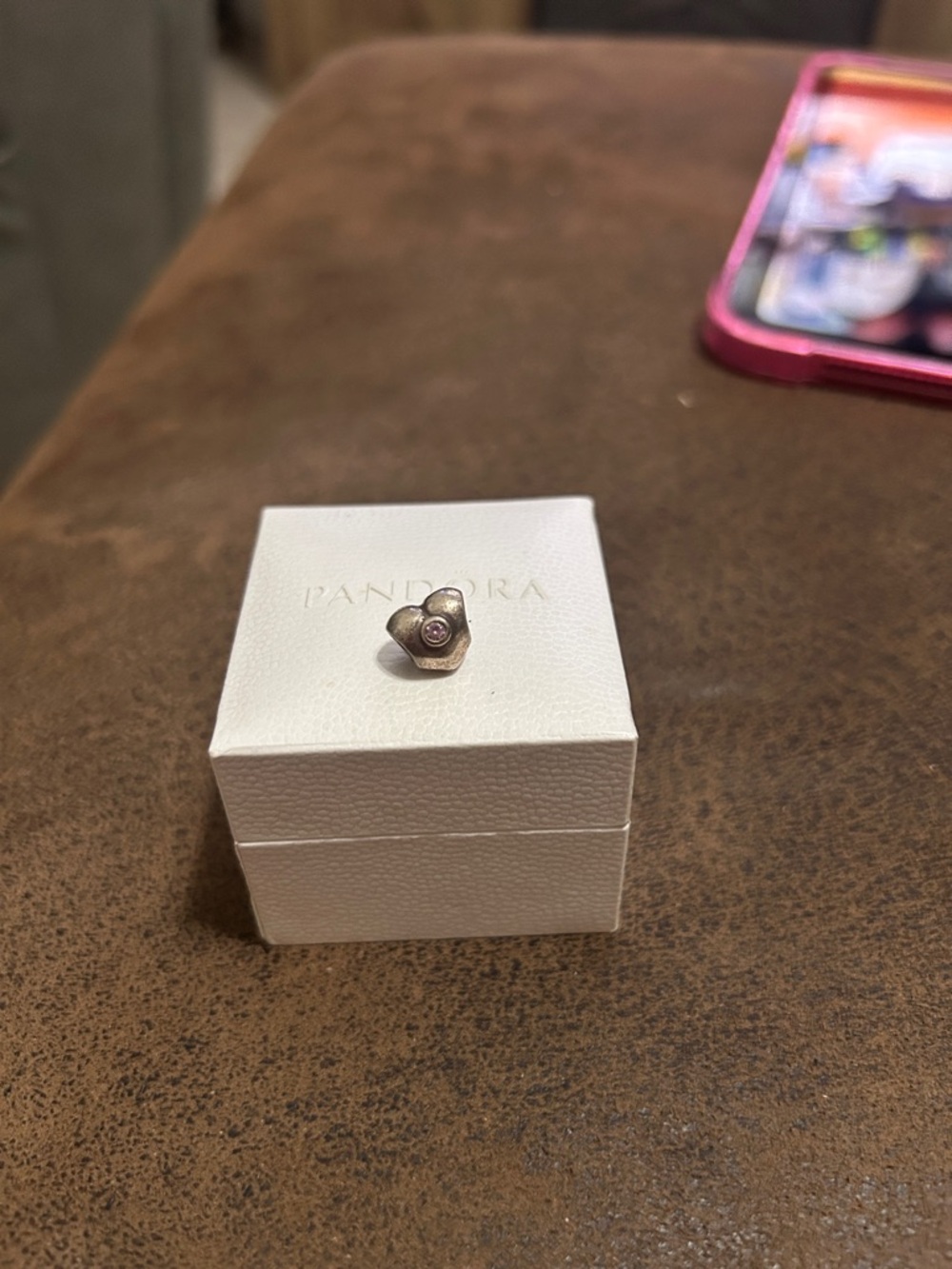 Pandora Rose Silver Heart Charm with Pink Stone